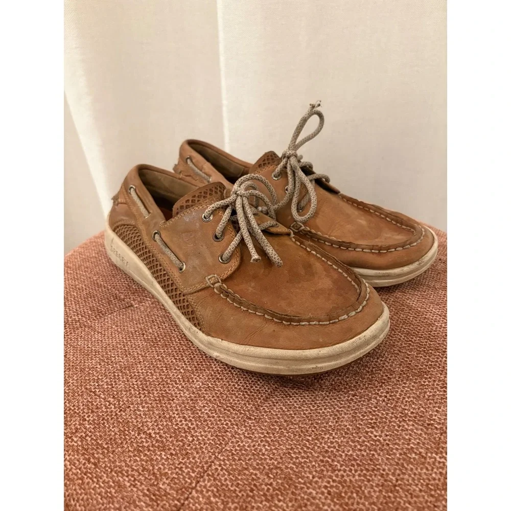 Sperry Top-Sider Billfish Mens 9M Tan Leather Mesh Boat Shoes STS14239